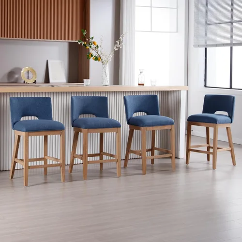 Miniatura 10 de Chairus Juego de 2 taburetes de bar de 26" sin brazos, acolchados con respaldo de madera y patas, taburetes tapizados en tela de lino para encimera