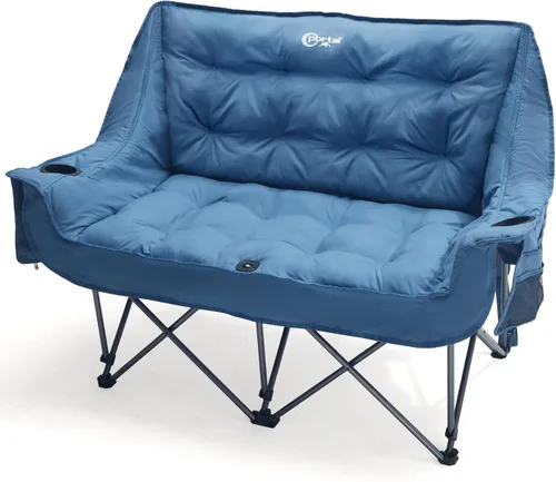 Portal Silla de campamento doble, sofá biplaza plegable para 2 personas para adultos, cojín acolchado, para campamento, césped, sofá portátil con