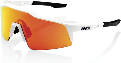 100% Speedcraft SL Lentes de sol para ciclismo de rendimiento deportivo (Tacto suave blanco - Lente de espejo multicapa HiPER Roja)