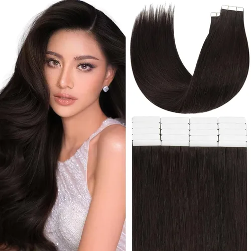 Miniatura 28 de Anrosa Extensiones de cabello humano real de 20 pulgadas, extensiones de cabello humano lacio de doble cara, color negro azabache, 1.76 oz, 20