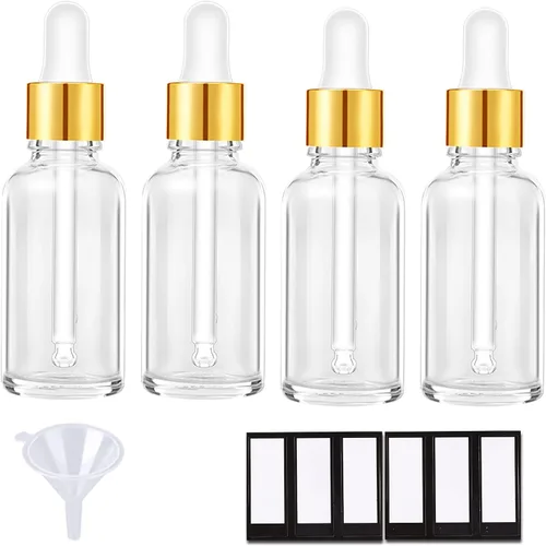 Miniatura 12 de PrettyCare Paquete de 4 botellas con cuentagotas de aceites esenciales, botellas vacías de tintura para cuidado personal y belleza, Ámbar