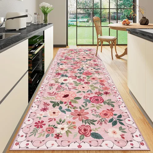 Miniatura 263 de DUKINO Alfombra de área de 6 x 9 pies, alfombra floral para sala de estar, ligera, antideslizante, lavable, alfombra de interior de pelo bajo