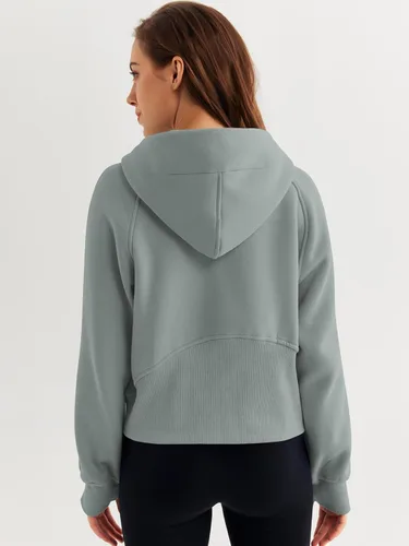Miniatura 5 de WYNNQUE Sudadera corta con capucha para mujer, manga larga, forro polar, media cremallera, ropa de otoño