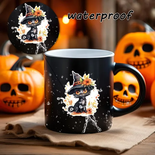 Miniatura 4 de 100 calcomanías de gato negro y bruja, calcomanías de calabaza horrible para álbumes de recortes, diario basura, collages, recuerdos de fiesta
