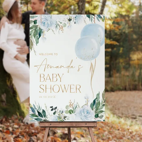 Miniatura 4 de Letrero de bienvenida personalizado para baby shower, letrero de bienvenida personalizado para bebé, letrero de bienvenida de globo azul, decoración