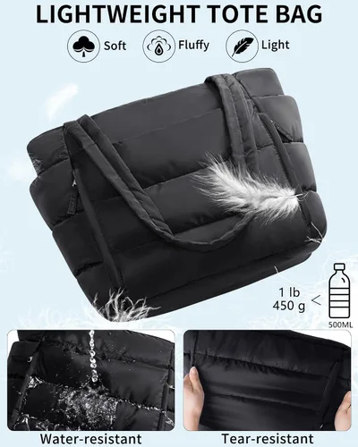 Miniatura 6 de Bolsa Tote Acolchada para Mujeres, Bolsa de Mano de Trabajo Ligera y Esponjosa para Maestras y Enfermeras, Bolsa de Hombro Acolchada para Escuela