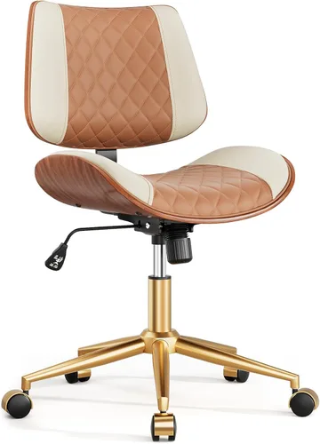Miniatura 12 de Silla de escritorio de oficina en casa con ruedas giratorias, moderna silla de oficina sin brazos de piel sintética, pequeña silla de computadora