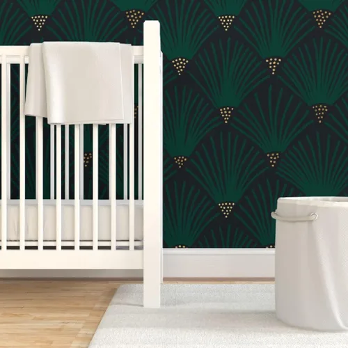 Miniatura 6 de Spoonflower Papel tapiz autoadhesivo de 12 x 2 pies, color verde esmeralda oscuro, escala de vieira Art Deco de los años 20, elegante papel tapiz
