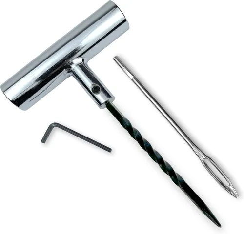 Miniatura 3 de TYK Industries Herramienta de Reparación de Tapones para Neumáticos con Aguja de Ojo Dividido y Mango en T de Metal con Escariador Espiral de Acero