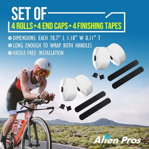 Miniatura 4 de ALIEN PROS Cinta para manillar de bicicleta de poliuretano (juego de 2) negro, rojo, blanco, rosa, azul, mejora el agarre de tu bicicleta con estas