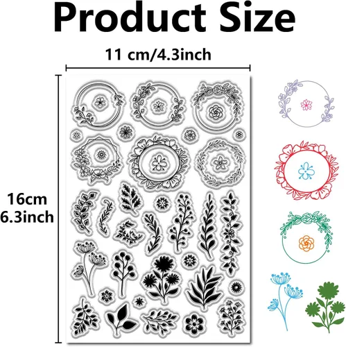Miniatura 2 de CRASPIRE Sellos transparentes de flores, corona, hojas, plantas, matasellos reutilizables, sellos de silicona transparente para diario, decoración