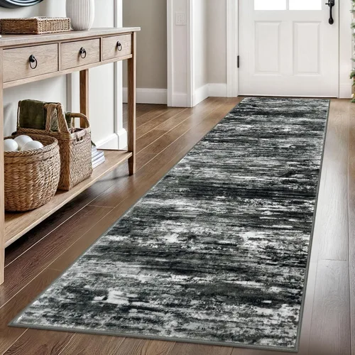 Miniatura 9 de KOZYFLY – Alfombra de pasillo moderna y lavable de diseño abstracto verde, 2 x 5 pies, antideslizante, suave y de pelo corto, ideal para cocina