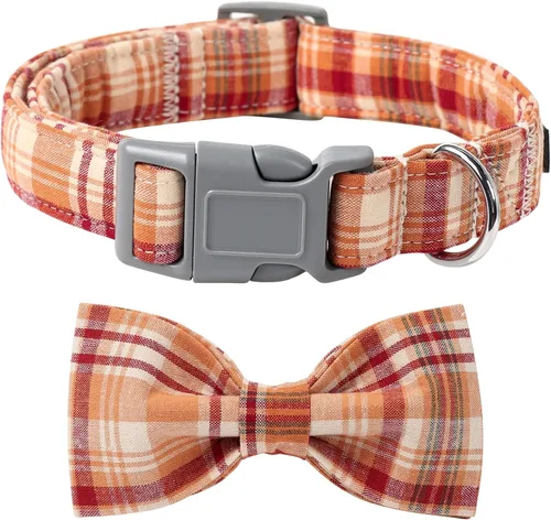 Miniatura 12 de Lionet Paws Collar para perro y gato con corbata de moño, hebilla de plástico ajustable, collar de cuadrícula para perros pequeños, medianos