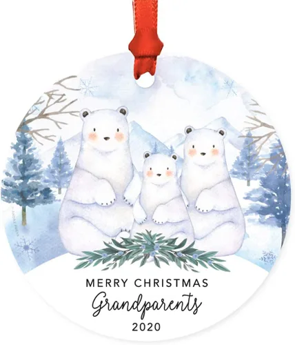Miniatura 26 de Andaz Press Adorno de recuerdo de Navidad de metal redondo personalizado para la familia, My First Christmas As Abuelita 2024, acuarela de osos