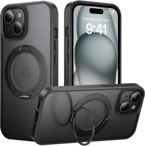 Miniatura 86 de Tigowos - Funda magnética para iPhone 15, resistente a las caídas, sensación de piel mate, a prueba de golpes, delgada, negro mate
