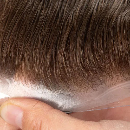 Miniatura 4 de Piezas de cabello humano para hombre, tupé, piel suave y fina con nudo en V de 0.001 in, sistema de reemplazo de cabello de 8 x 10 pulgadas