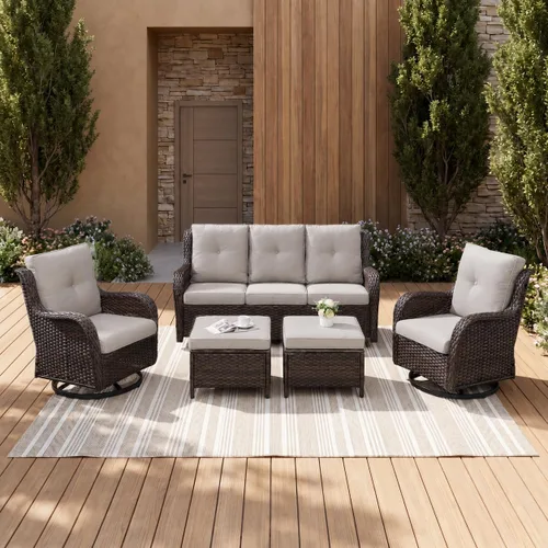 Miniatura 108 de Rilyson Mecedora de mimbre - Juego de 2 sillas mecedoras de mimbre para patio, sillas mecedoras de ratán para porche al aire libre, terraza, jardín