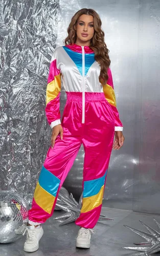 Miniatura 5 de Yisfri Traje retro de una pieza con bloques de color para mujer, traje retro de los años 80 con cintura elástica con capucha