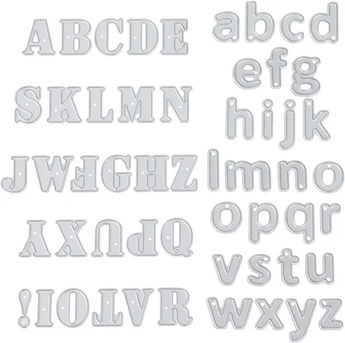 Amaxiu 53 troqueles de corte del alfabeto, plantillas de letras de metal, plantillas de estampado en relieve, suministros para tarjetas de álbumes