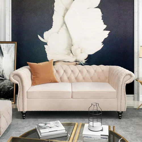 Miniatura 14 de ORRD - Sofá Chesterfield de Terciopelo, Sofá Moderno de Terciopelo con 3 Asientos con Brazos Enrollados y Clavos para Sala de Estar, Dormitorio