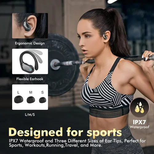 Miniatura 5 de Auriculares inalámbricos Bluetooth de reproducción de 80 horas, pantalla de alimentación con micrófono con cancelación de ruido, auriculares