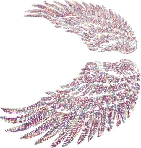 2pcs Embroidered Angel Wing Sequin Applique Patches for Jackets DIY Clothes Repair Colorful Large Iron-on Garment Decor Craft Supplies