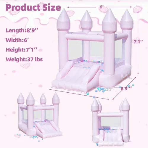 Miniatura 3 de Casa de rebote de PVC, casa de rebote para niños de 3 a 6 años con soplador y tobogán, castillo inflable rosa para niños pequeños de 1 a 3 años