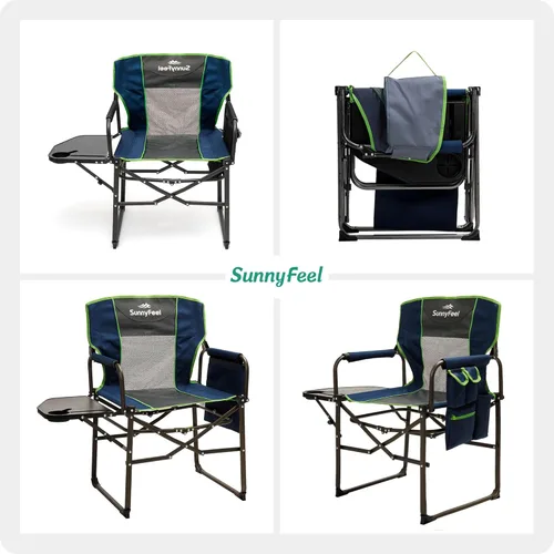 Miniatura 7 de SUNNYFEEL Silla de directores de camping, resistente, silla plegable portátil de gran tamaño con mesa auxiliar, bolsillo para playa, pesca, viaje