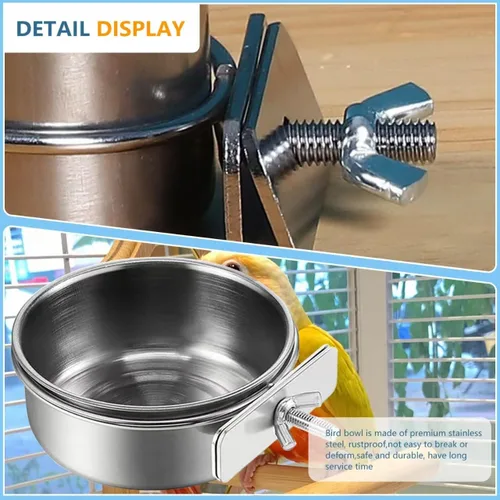 Miniatura 3 de 2 Piezas de Recipientes para Alimentación de Aves de Acero Inoxidable, Tazón Pequeño para Alimentar Aves, Tazón para Comida de Loros de Acero