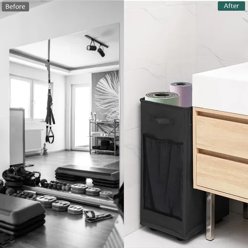 Miniatura 5 de Estantes de Almacenamiento para Esterillas de Yoga, Estante de Almacenamiento para Gimnasio en Casa con Ruedas, Soporte para Esterillas de Yoga