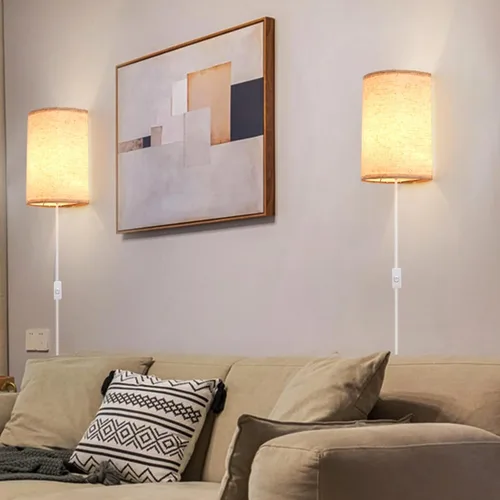 Miniatura 5 de Aplique de pared enchufable, juego de dos apliques de pared de 3 colores, lámpara de pared industrial, lámpara de pared con interruptor de Beige