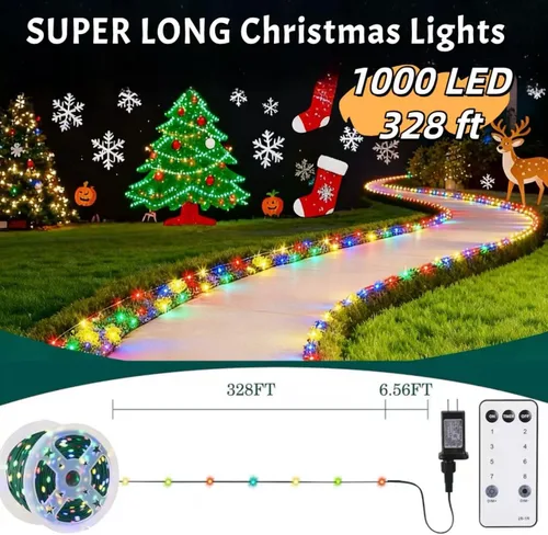 Miniatura 4 de HYH Luces de Navidad para Exteriores 1000 LED 328 Pies Luces de Cadena Multicolor, IP67 Impermeable Interior Luces de Hadas de Navidad Multifunción