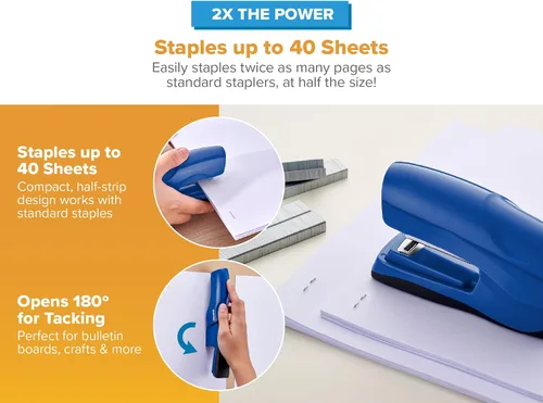 Miniatura 6 de Bostitch Office - Engrapadora de servicio pesado de 40 hojas con 1250 grapas y removedor de grapas, tamaño de engrapadora pequeña, cabe en la palma
