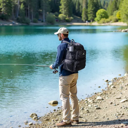 Miniatura 7 de N NEVO RHINO Mochila de aparejos de pesca con soportes para caña, bolsa de pesca grande de 40 L con cubierta impermeable para lluvia, bolsa