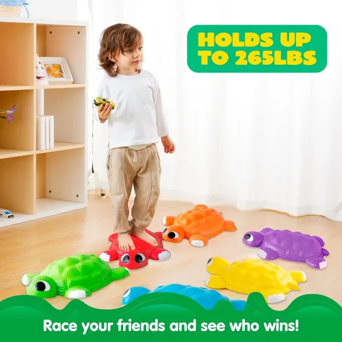 Miniatura 3 de JOYIN Escalones de equilibrio de tortuga, 6 piezas de piedras de salto de tortuga para niños de hasta 265 libras, juego de coordinación de carrera