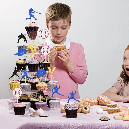Miniatura 5 de 24 piezas de decoración de cupcakes de béisbol con purpurina para jugadores de béisbol temáticos deportivos para temática de béisbol, baby shower