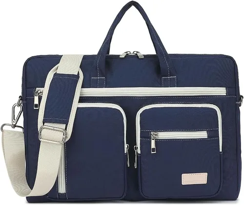 Miniatura 18 de canvaslife Bolso mensajero de hombro para computadora portátil con patrón de cuadros negro agua para portátil de 16 pulgadas y 15.6 pulgadas-16