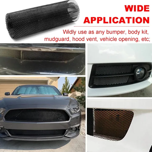 Miniatura 7 de AcbbMNS Rejilla de coche de 39 x 13 pulgadas, agujero de rejilla rombica de 0.118 x 0.236 in, rejilla de rejilla de aleación de aluminio negra