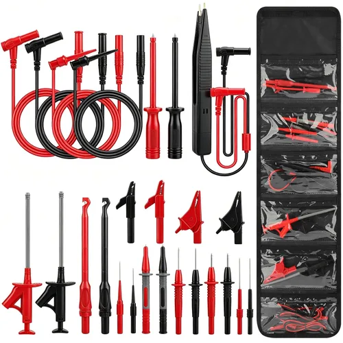 Miniatura 8 de Linkstyle Kit de sonda trasera de 25 piezas, pasador de sondas traseras multímetro, enchufe de plátano a clip de cocodrilo eléctrico con cables, kit