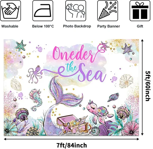 Miniatura 2 de Avezano Oneder The Sea - Telón de fondo con tema de sirena, decoración para fiesta de primer cumpleaños, fiesta de sirena bajo el mar, fondo