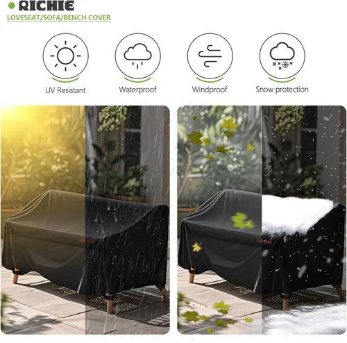 Miniatura 6 de RICHIE Funda de sofá biplaza para patio, funda impermeable para sofá de 2 plazas para exteriores, con ventilación de aire, resistente a los rayos