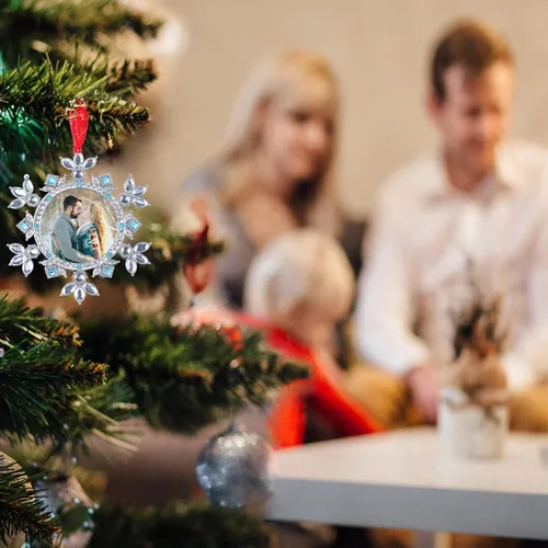 Miniatura 3 de Adornos fotográficos de Navidad, adornos de copo de nieve de 3.86 pulgadas, se adaptan a fotos de 2 pulgadas, decoraciones de nieve 2025