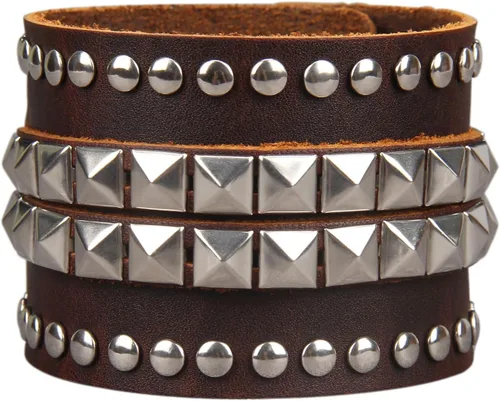 Miniatura 70 de Jeilwiy Pulseras de cuero punk para hombres, pulseras hechas a mano, brazalete ancho, joyería trenzada, color negro y marrón, ajustable, regalos
