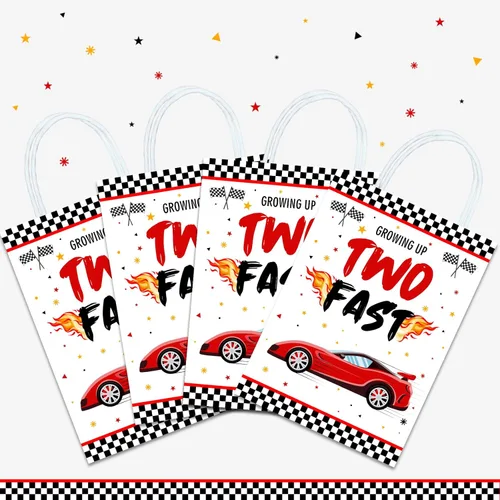 Miniatura 7 de 16 bolsas de regalo de 2º cumpleaños para autos de carreras, suministros de fiesta de segundo cumpleaños con asas para niños, recuerdos de fiesta