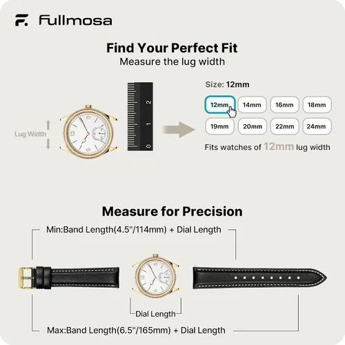 Miniatura 5 de Fullmosa Correa de reloj de piel de liberación rápida para hombres y mujeres, correas de repuesto de ancho 0.472 in, 0.551 in, 0.630 in, 0.709 in
