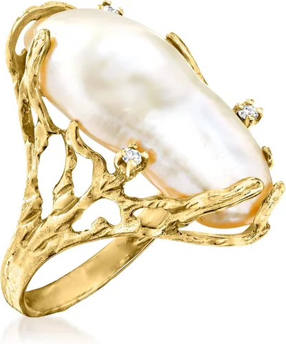 Miniatura 3 de Ross-Simons Anillo de perlas barrocas cultivadas de 0394 x 0945in con detalles de diamantes en oro amarillo de 14 quilates Perla multi