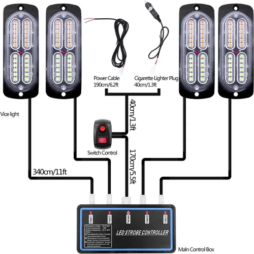 Miniatura 2 de Luces LED de advertencia, 4 piezas, advertencia de emergencia, construcción de peligro, ultra delgada, función de sincronización para automóvil