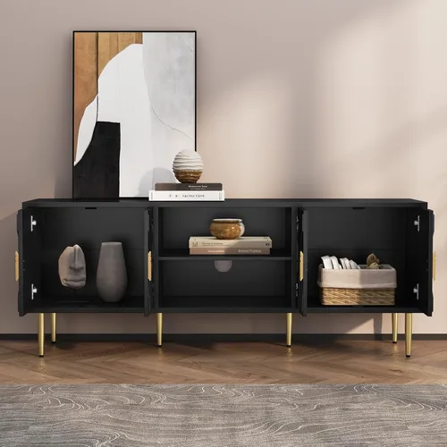Miniatura 7 de HLR Soporte de TV negro moderno de 63 pulgadas para TV de 65/70/75 pulgadas, centro de entretenimiento con gabinete de almacenamiento, consola de TV