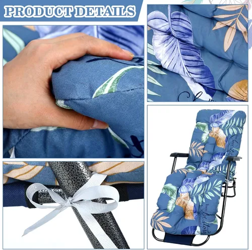 Miniatura 4 de Huwena 2 cojines para silla de salón al aire libre de 67 x 21 pulgadas, cojines para tumbona de patio con estampado floral, almohadillas gruesas