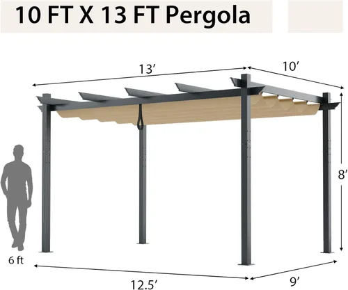 Miniatura 8 de Tangkula Pérgola para exteriores de 10 x 13 pies con toldo retráctil, pabellón de aluminio resistente para patio, terraza, jardín, patio, beige